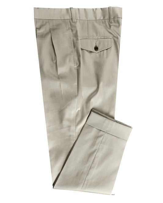 Pleated Ivory Cotton Twill Dress Pant