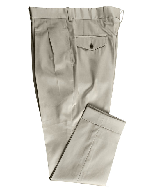 Pleated Ivory Cotton Twill Dress Pant