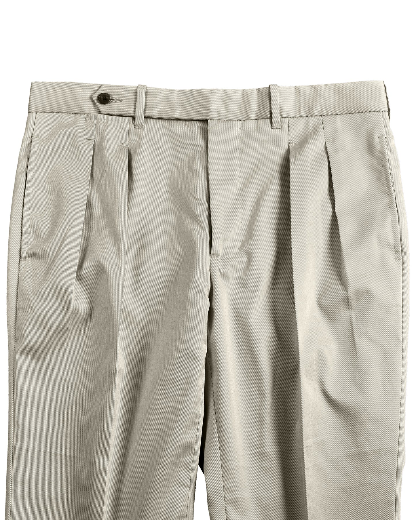 Pleated Ivory Cotton Twill Dress Pant