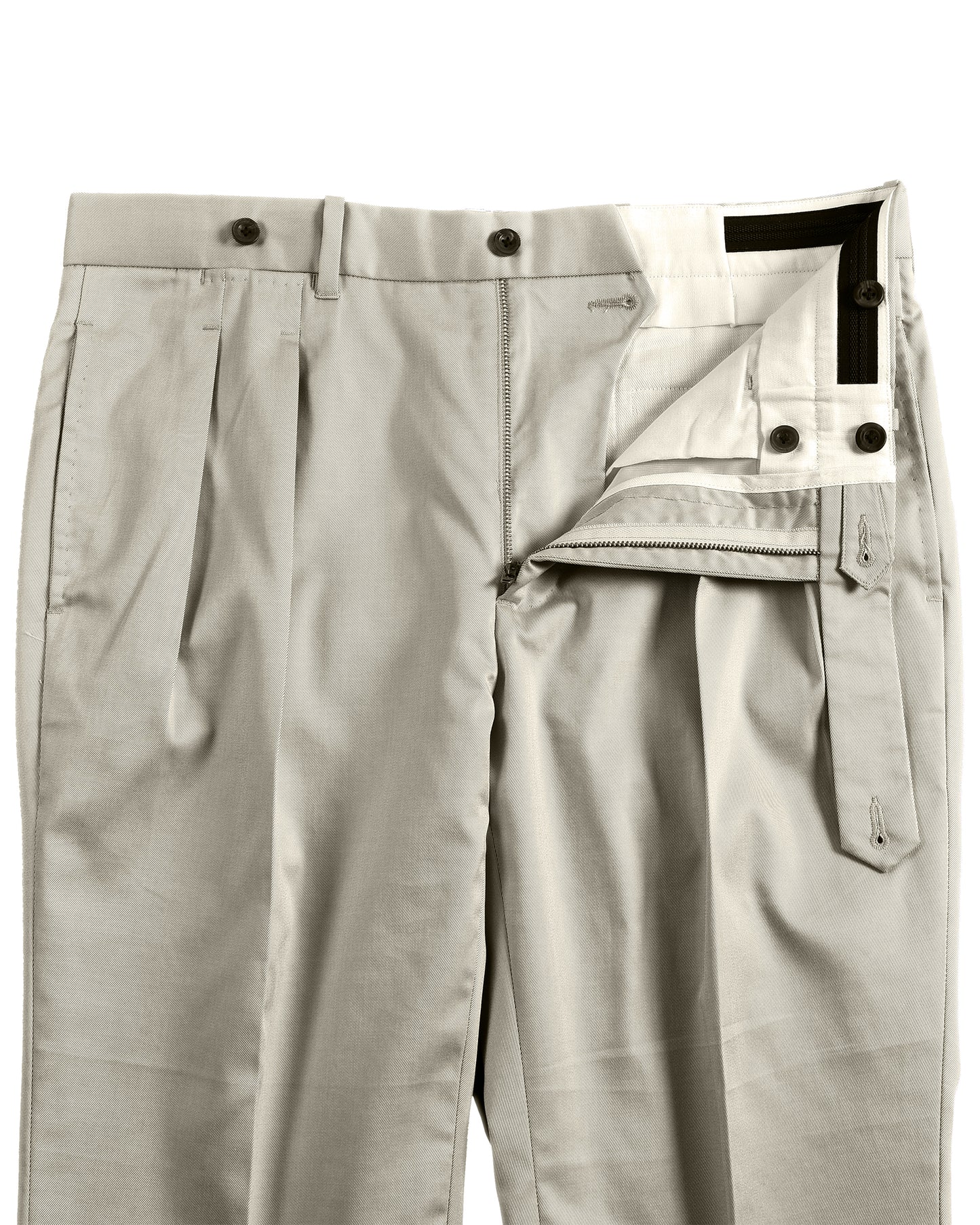 Pleated Ivory Cotton Twill Dress Pant