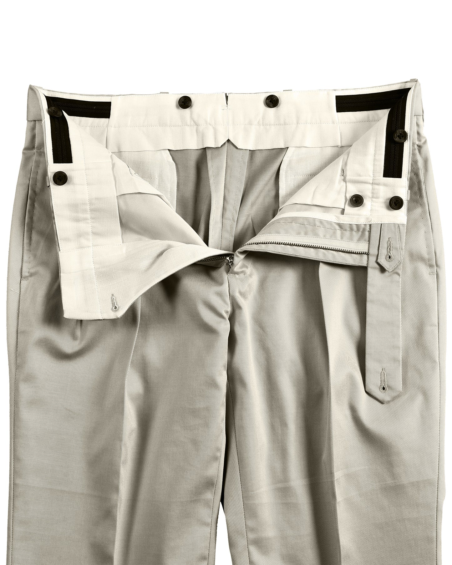 Pleated Ivory Cotton Twill Dress Pant