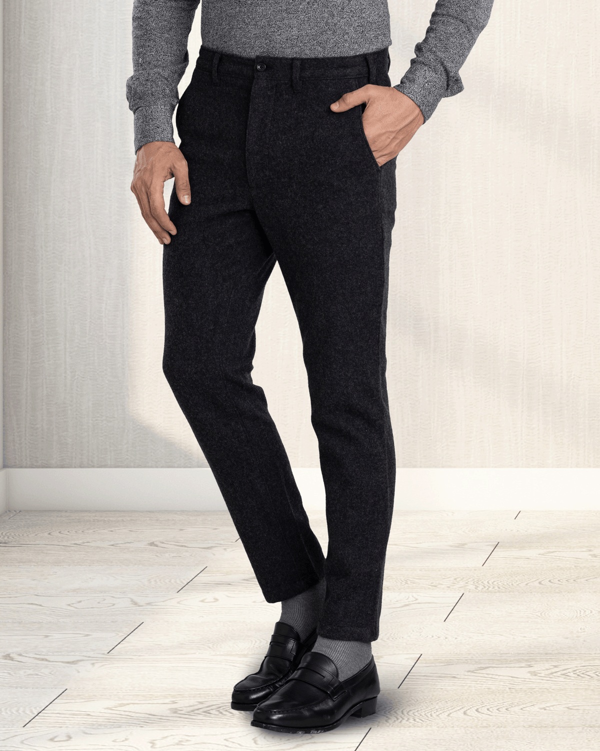 Charcoal Grey Wool Chino - 1
