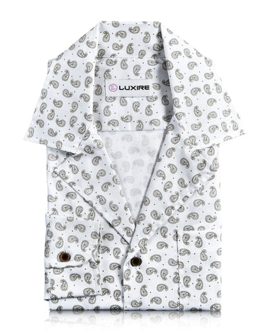 Camp Collar Shirt in Khaki Paisley Print on White