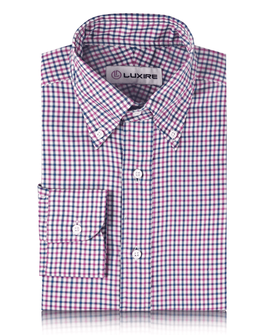 Pinpoint Oxford Blue Pink Tartan Checks