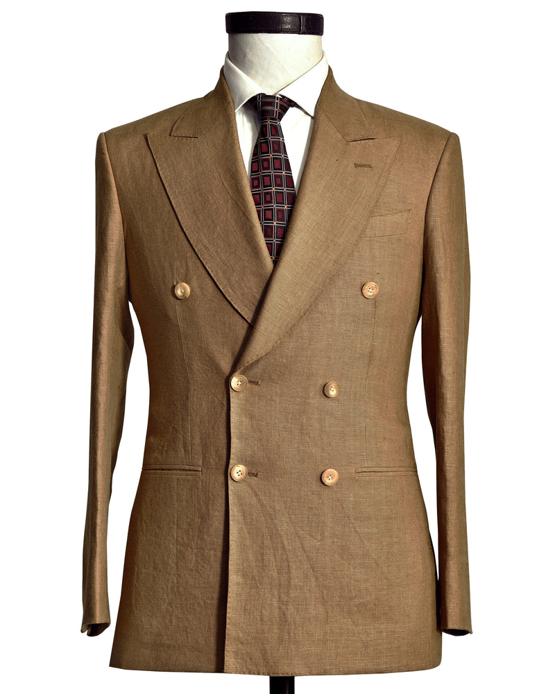 Linen Fresco Golden Brown Double Breasted Jacket