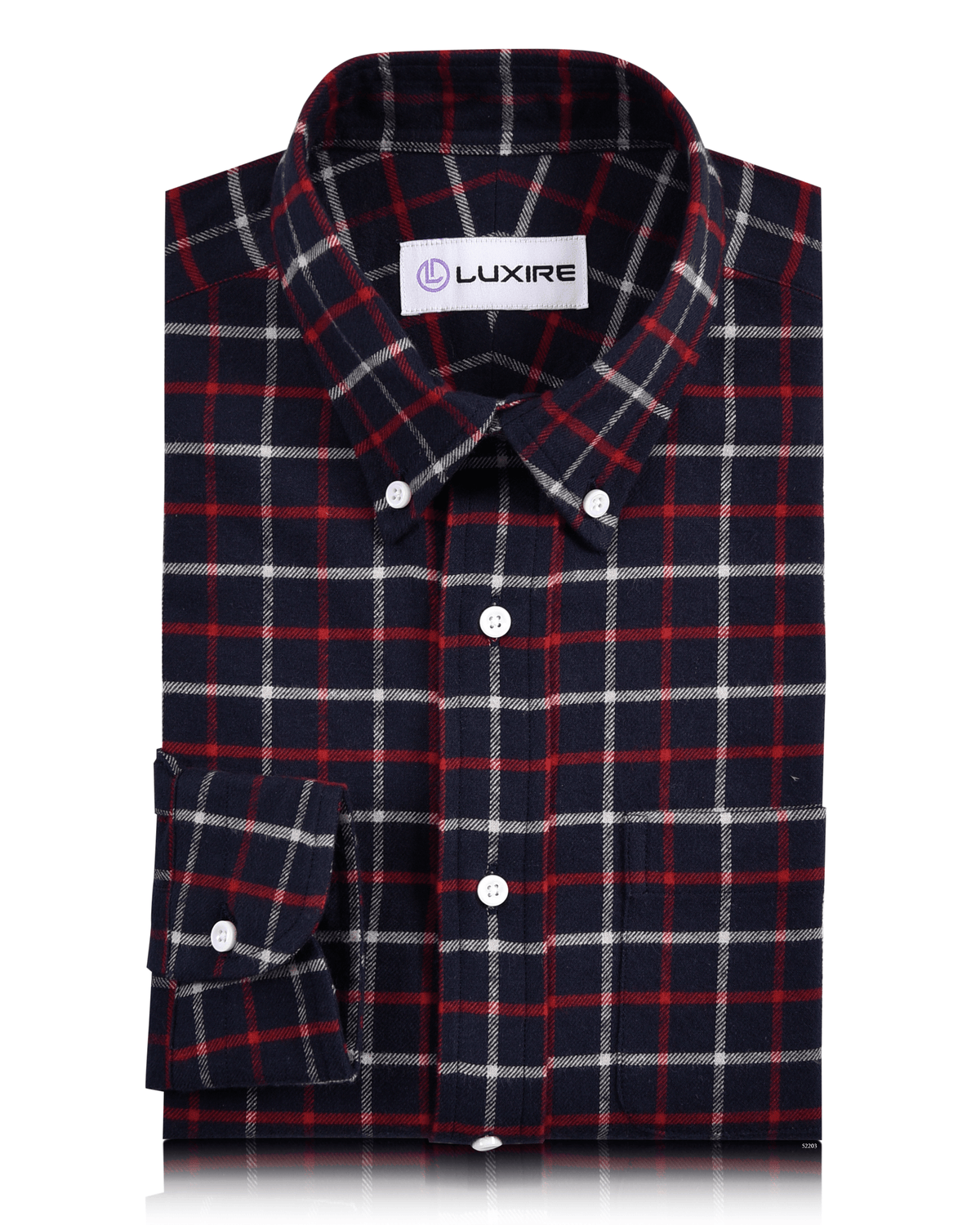 Red White on Navy Tattersall Twill Flannel Work Shirt - 1