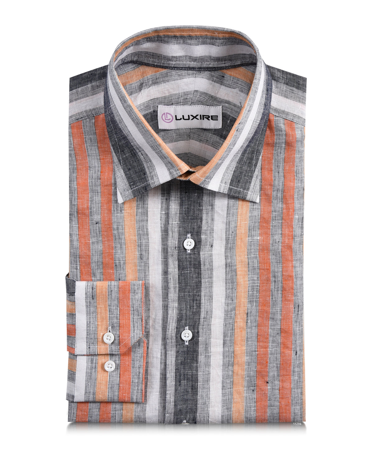 Linen: Orange Red White Grey Tape Stripes Madras - 1