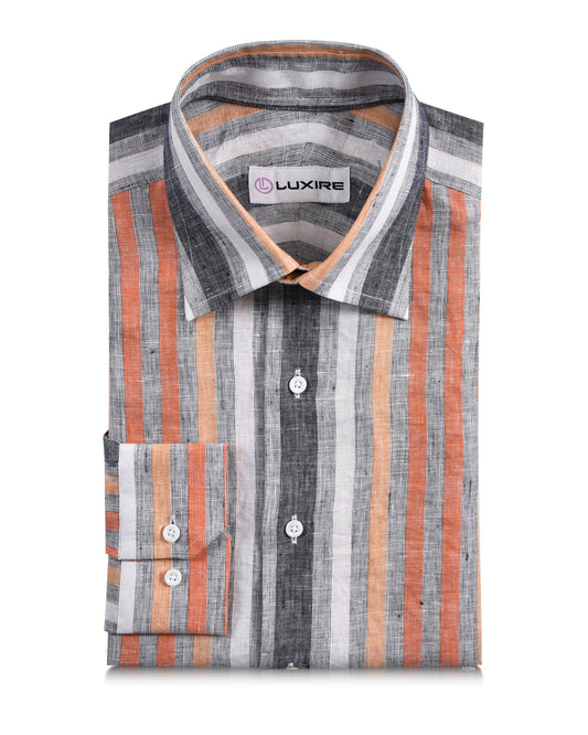 Linen: Orange Red White Grey Tape Stripes Madras