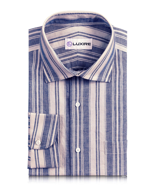 Linen Cotton: Oxford Ecru Indigo Stripes