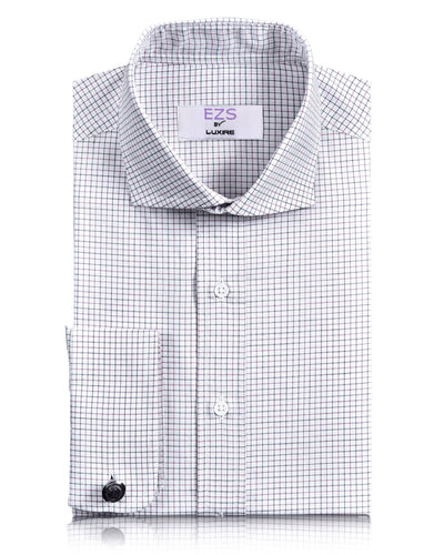 EZS Mauve Black Tattersall Checks on White Shirt