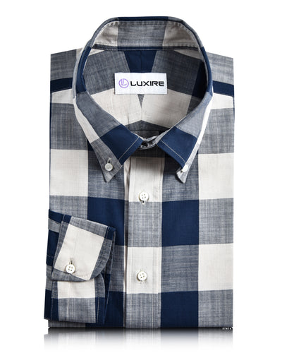Dark Blue Cream Large Gingham Checks