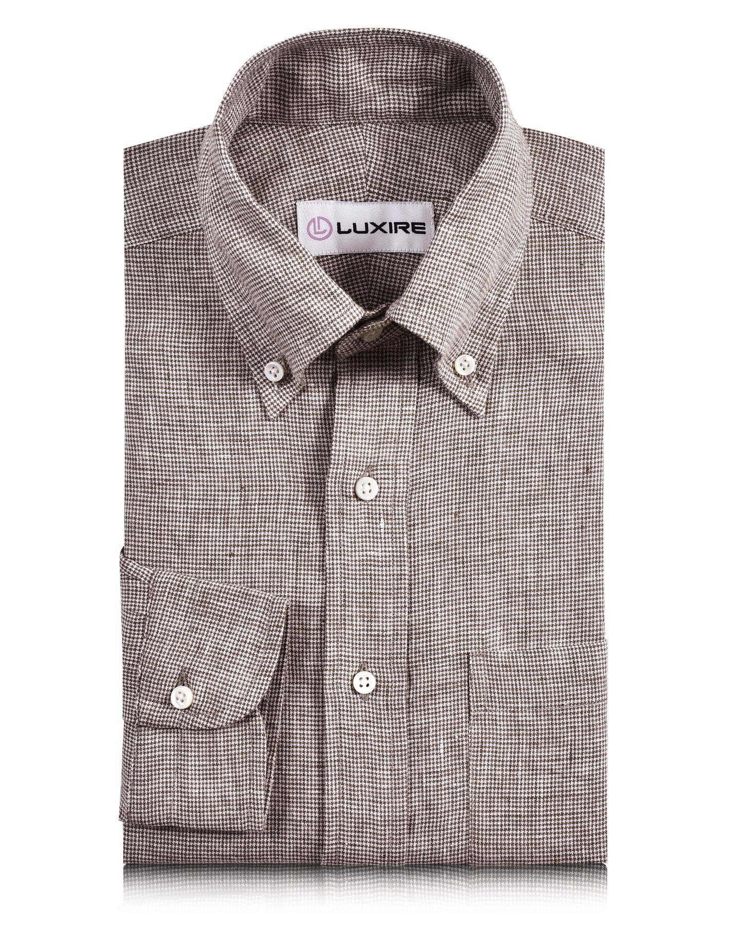 Linen: Brown White Mini Houndstooth Shirt