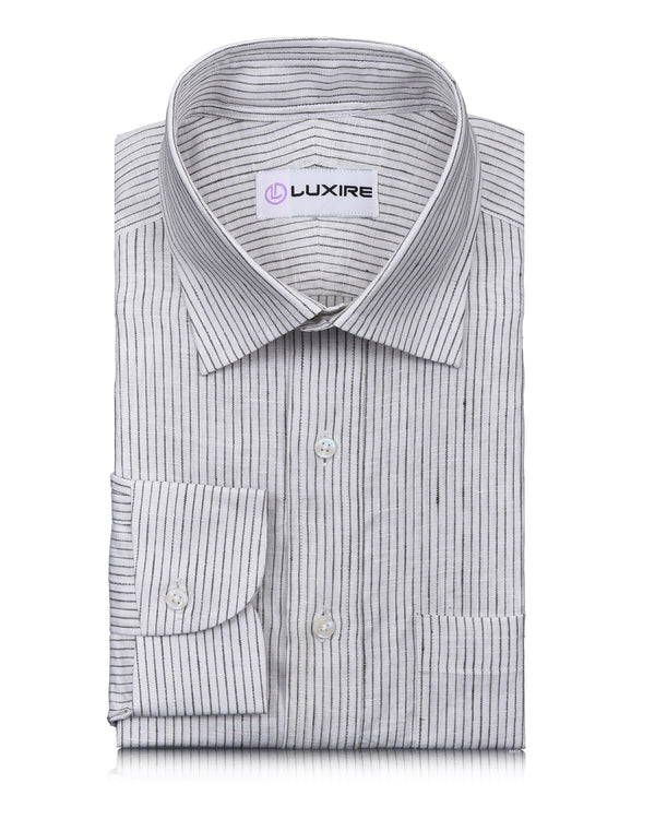 Linen: Olive Green Pin Stripes On White Shirt