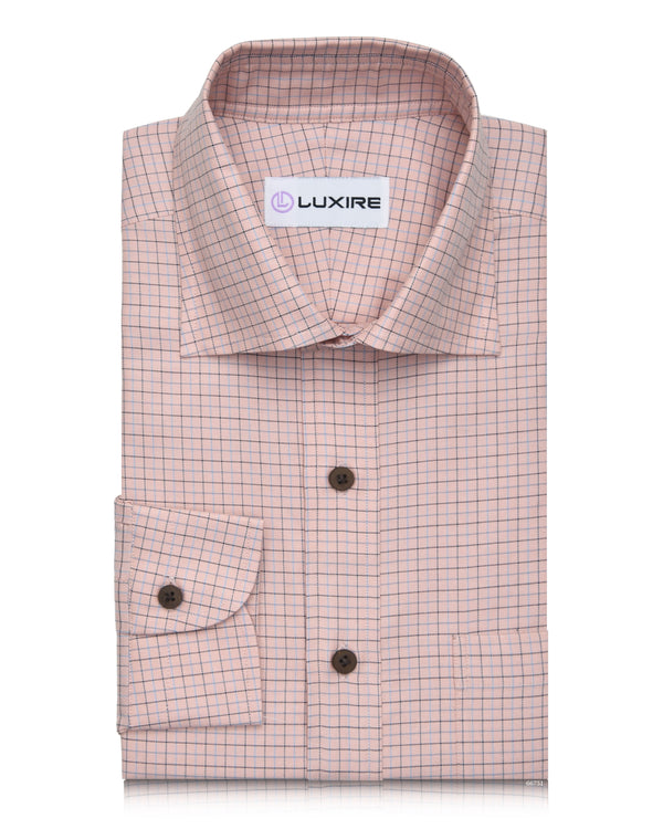 Blue Black Tattersall Checks On Peach