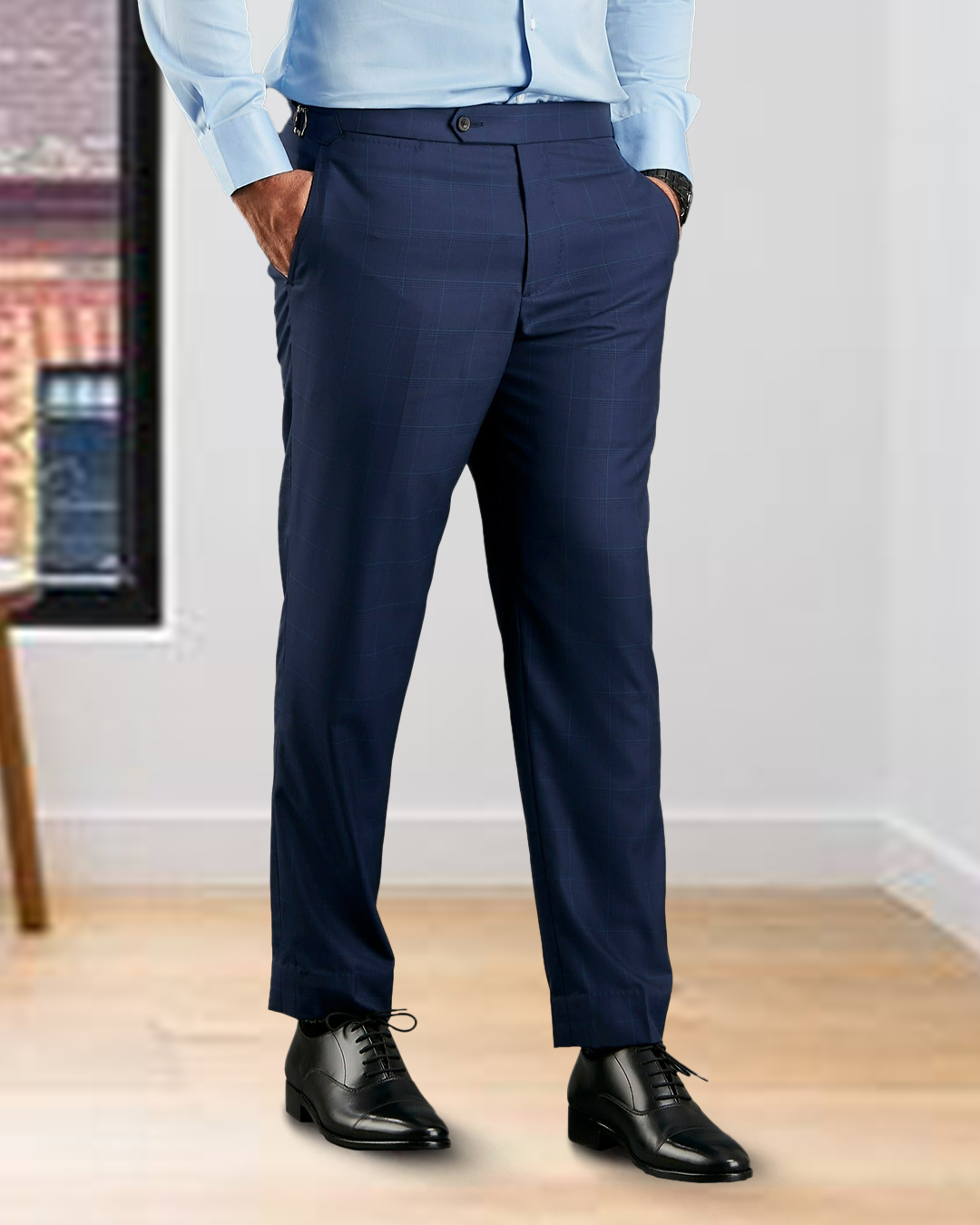 Drago: Super 160s Navy Prince of Wales Checks Dress Pant  Luxire Custom  Clothing