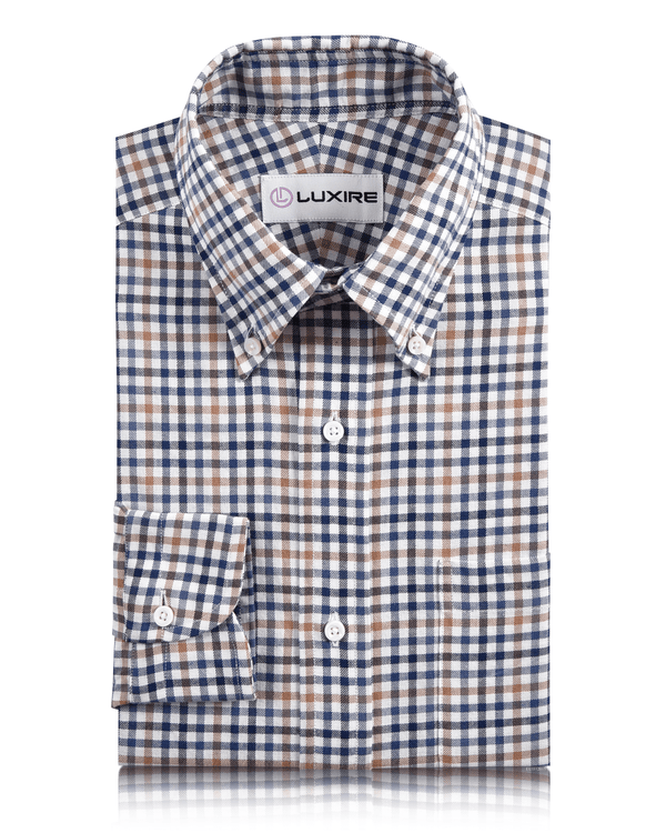 Blue White Brown Small Checks Twill
