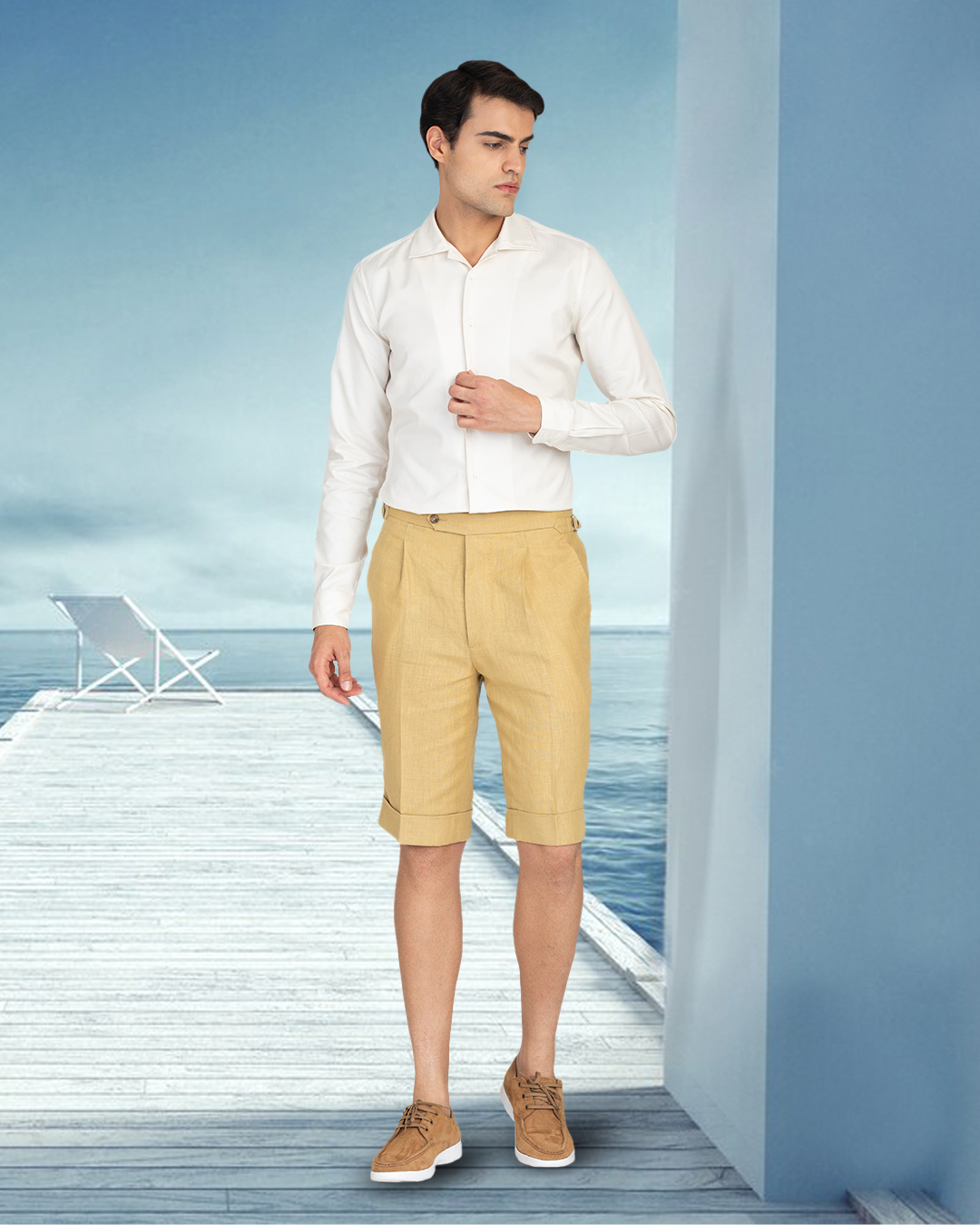 Goldish Yellow Linen Shorts