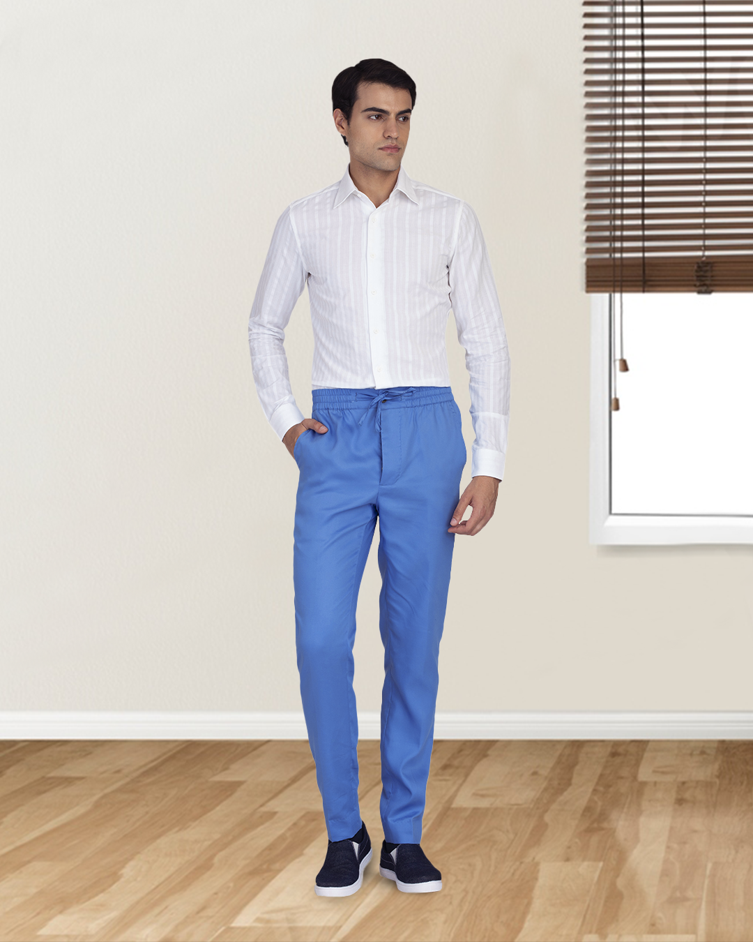 Light Cobalt Blue Twill Drawstring Pant - 2