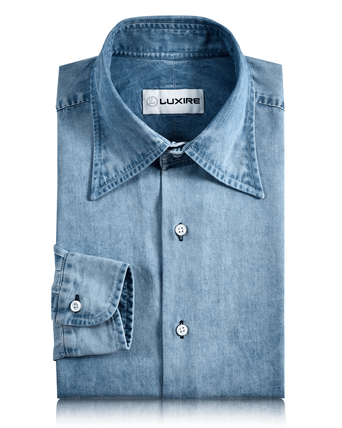 Fade Washed Light Blue Denim Chambray Shirt - 11