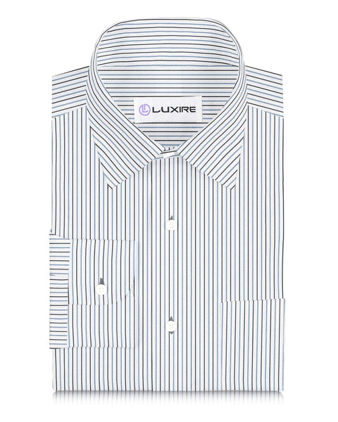 Cotton Linen: Black Blue Alternate stripes On White