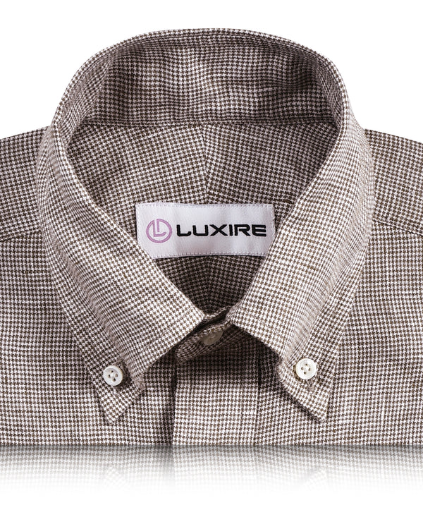 Linen: Brown White Mini Houndstooth Shirt