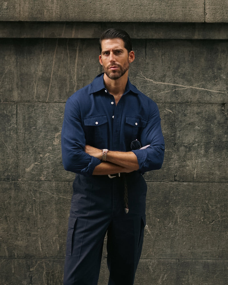 Navy Blue Linen Summer Shirt
