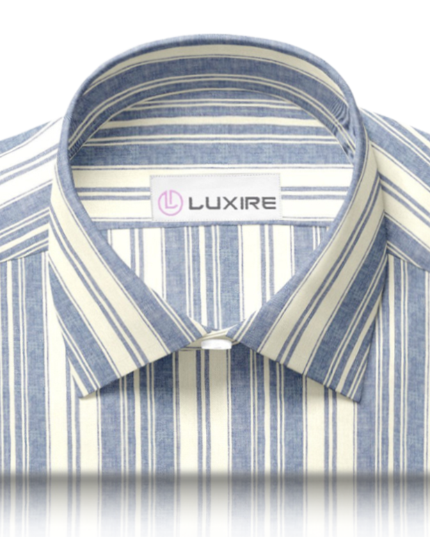 Linen Cotton: Oxford Ecru Indigo Stripes