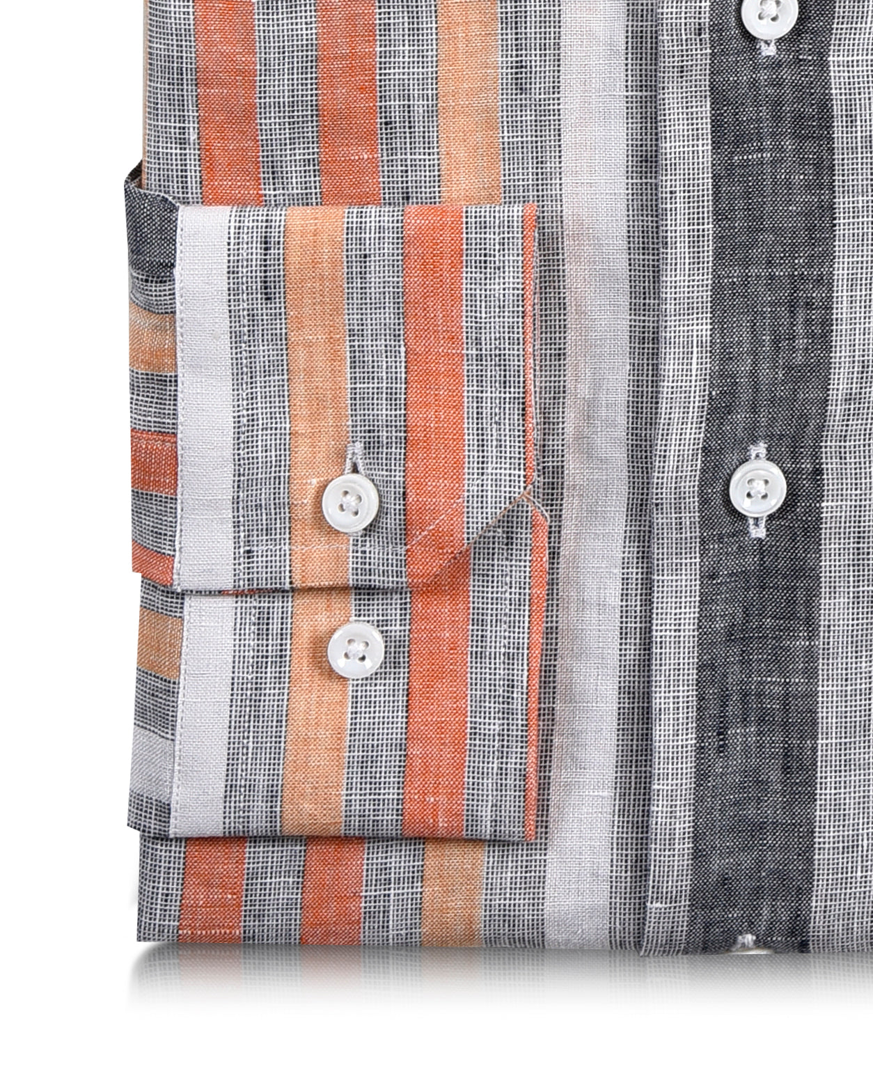 Linen: Orange Red White Grey Tape Stripes Madras