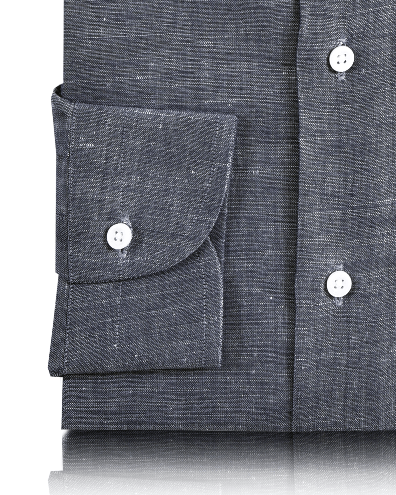 Cuff of the custom linen shirt for men in greyish navy by Luxire Clothing