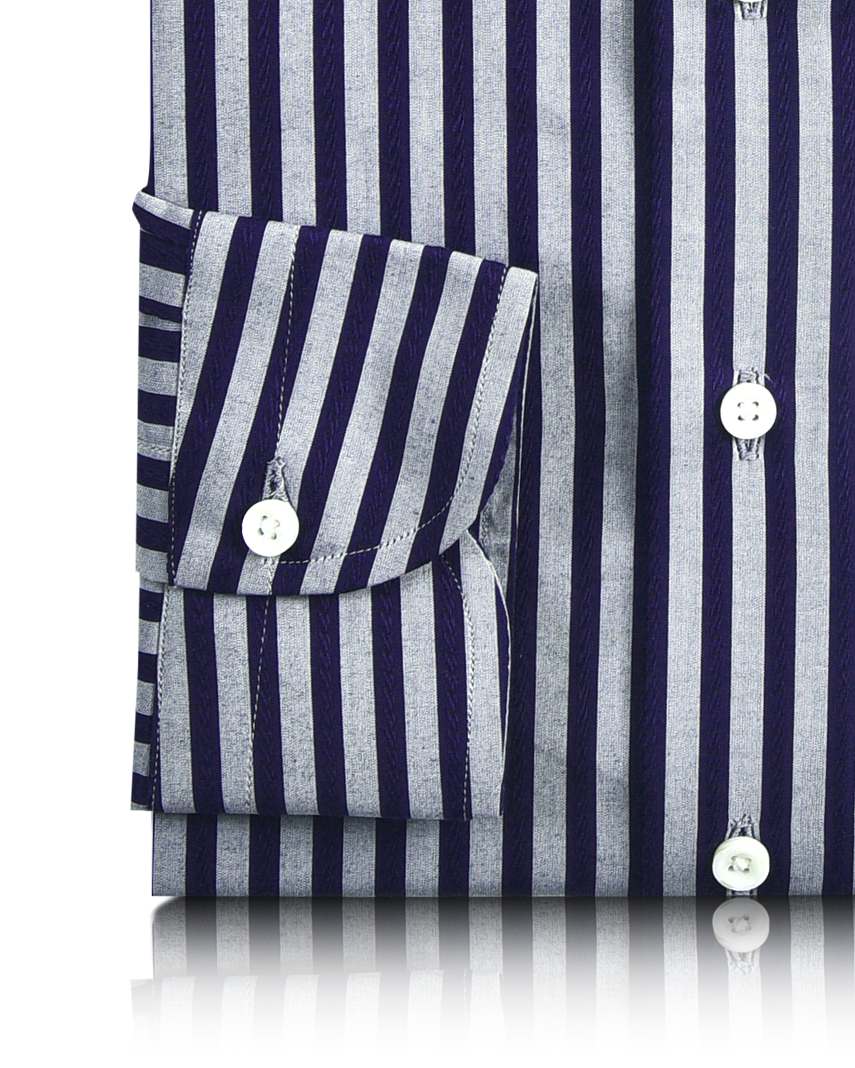 Grey Navy Bengal Stripes 120/2 Shirt - 3