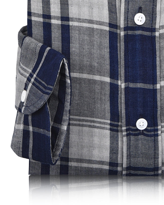 Aegean Blue Grey Checks Shirt