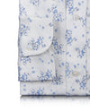 Linen: Pale Blue Printed shrubs On White