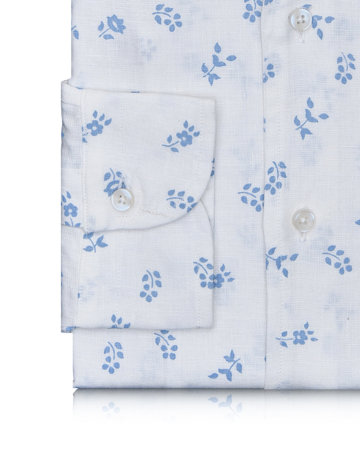 Linen: Pale Blue Printed Leaves On White - 3
