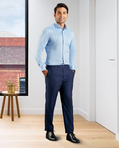 Drago: Super 160s Navy Prince of Wales Checks Dress Pant