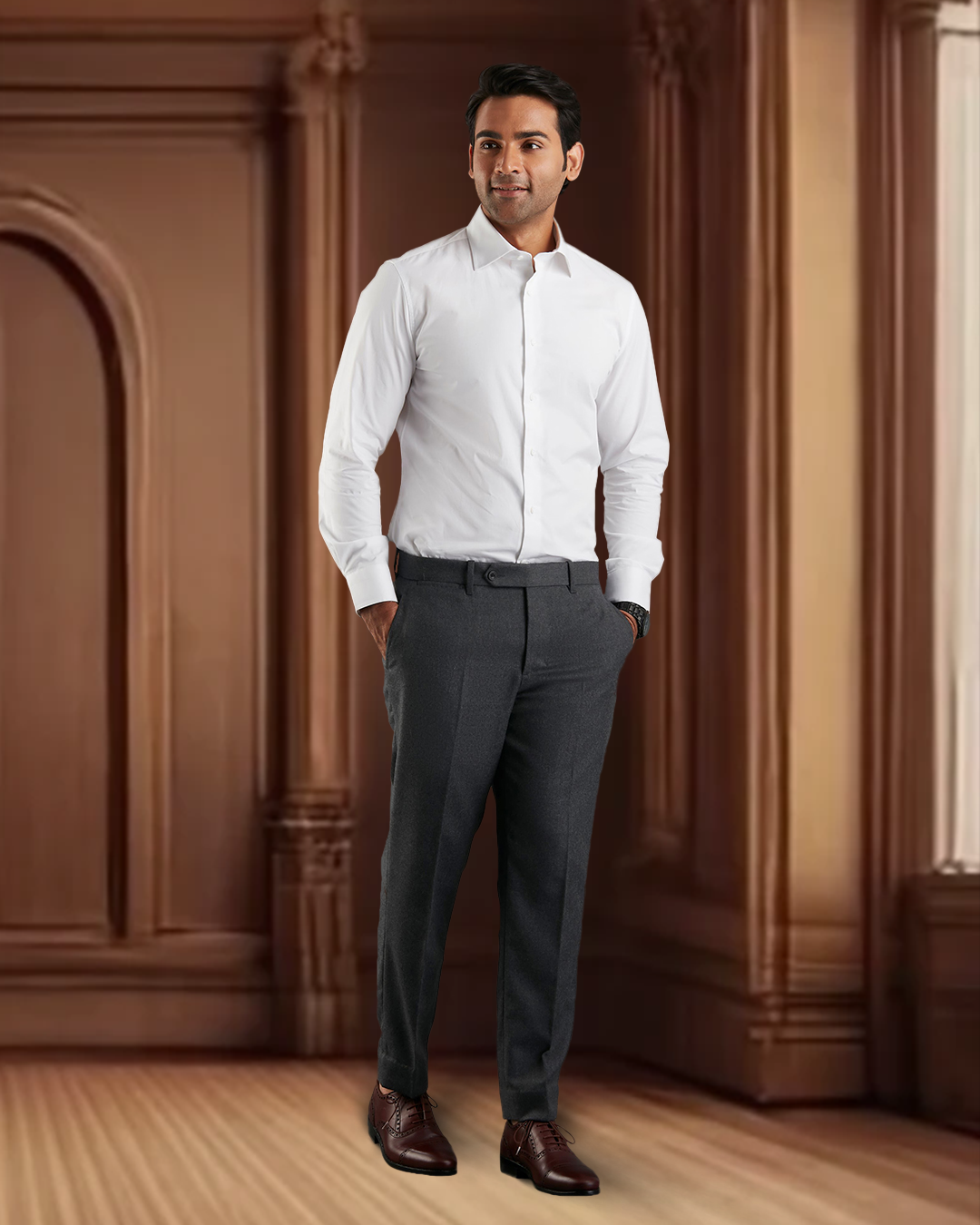 Dugdale Dark Grey Wool Flannel Dress Pant - 4