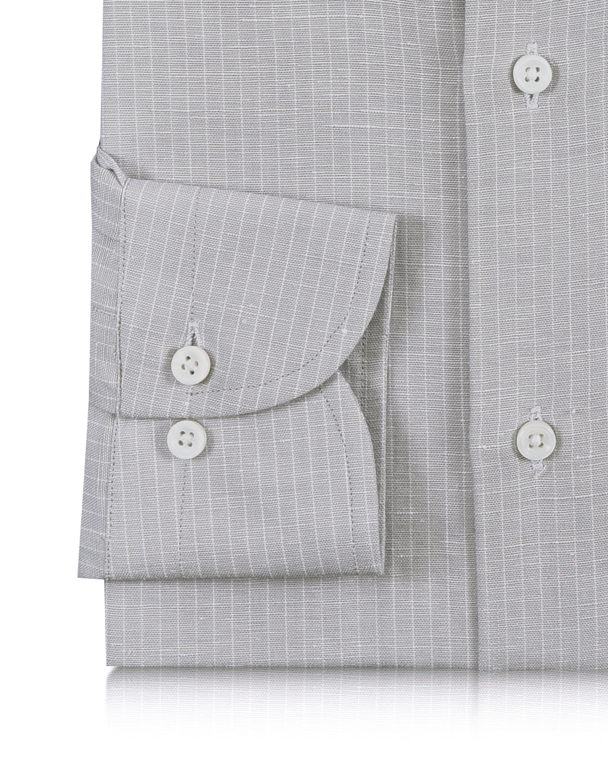 Cotton Linen: White Hairline Stripes On Grey - 3