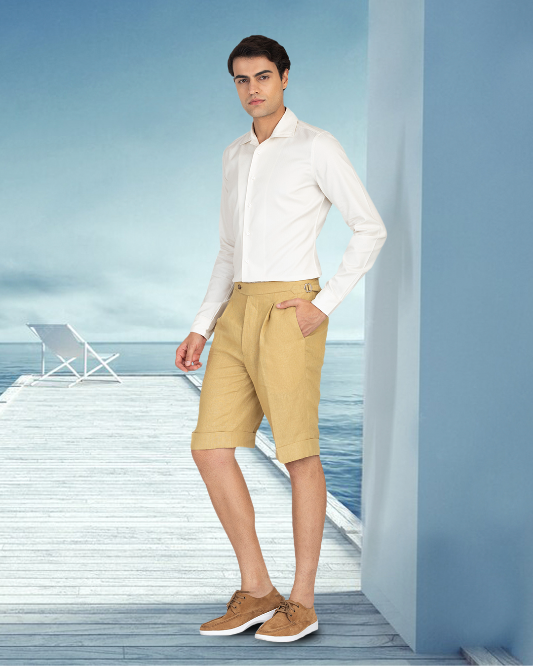 Goldish Yellow Linen Shorts