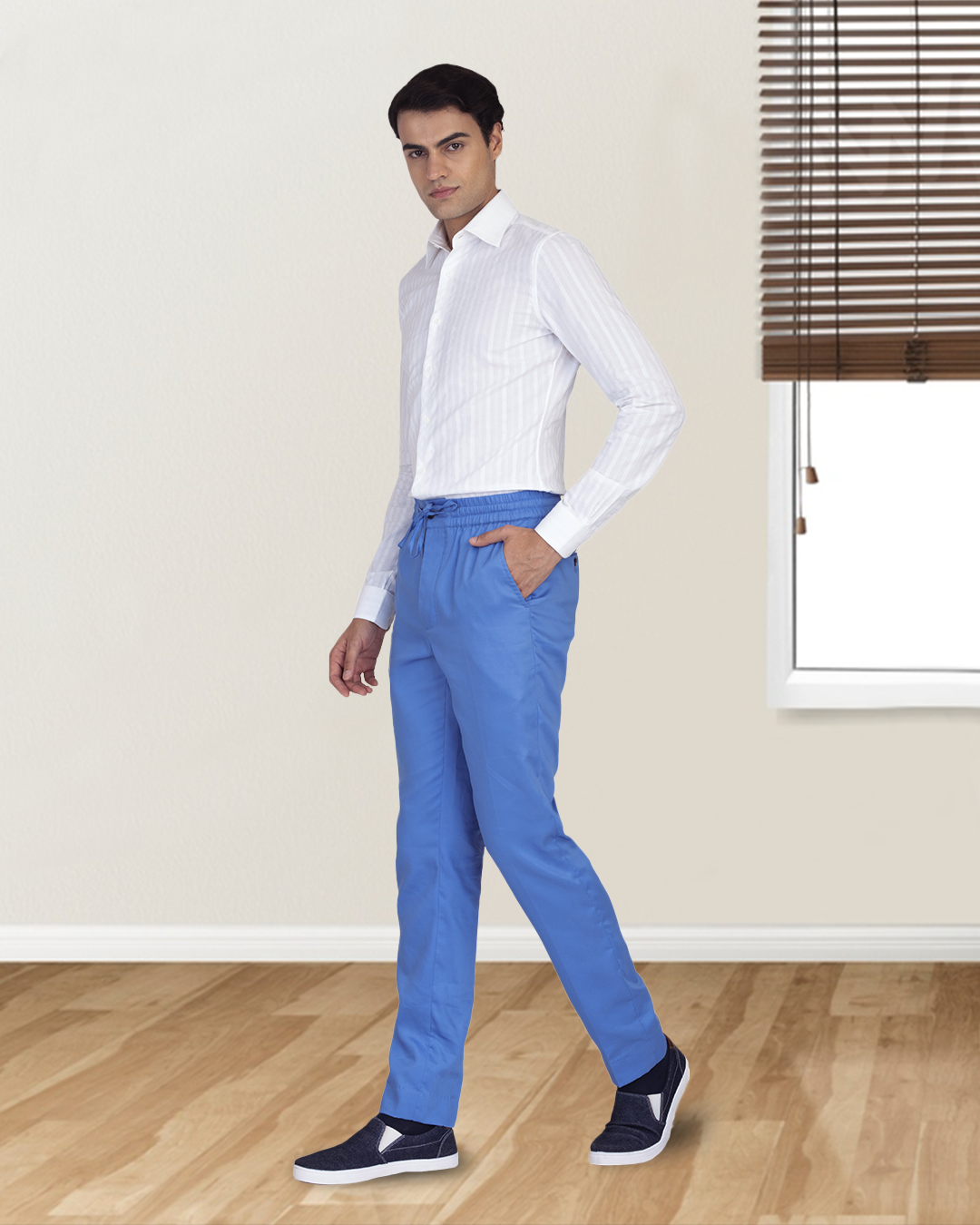 Light Cobalt Blue Twill Drawstring Pant - 5