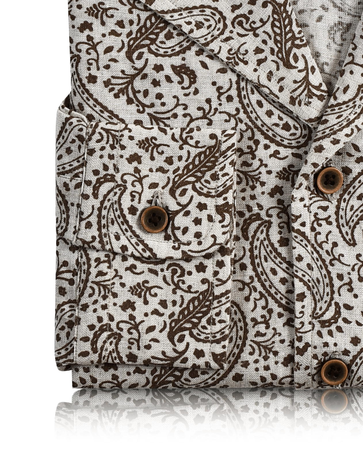 Camp Collar Shirt in Linen Brown Printed Paisely