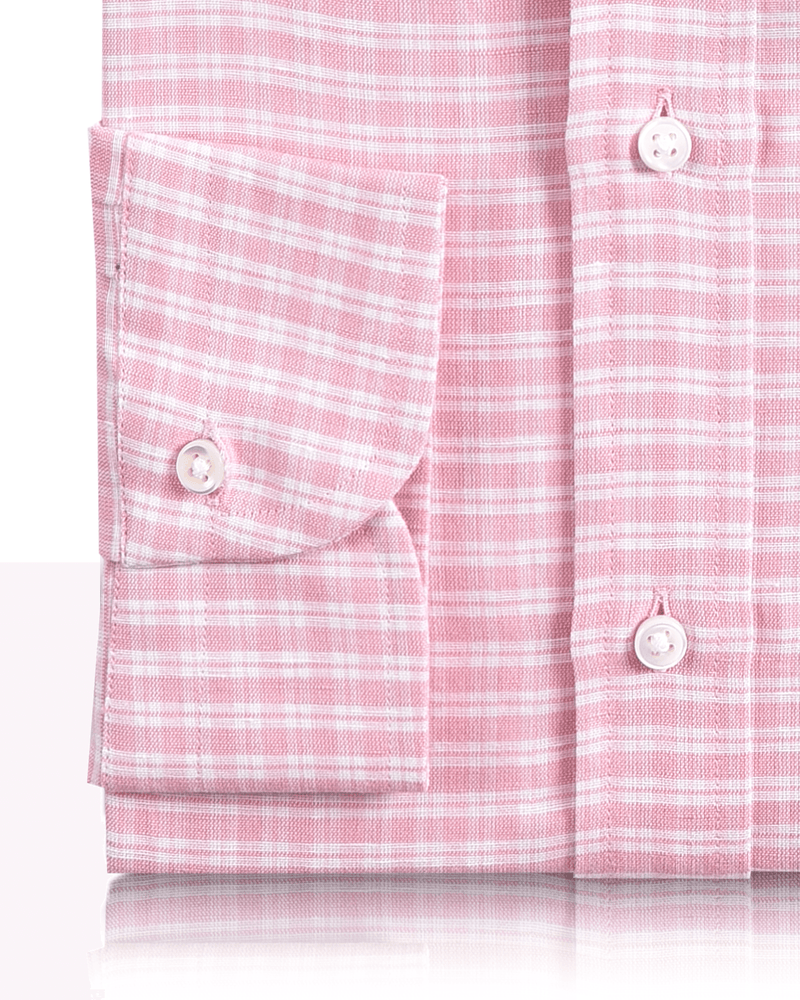Cotton Linen: Light Pink Tartan Checks On White