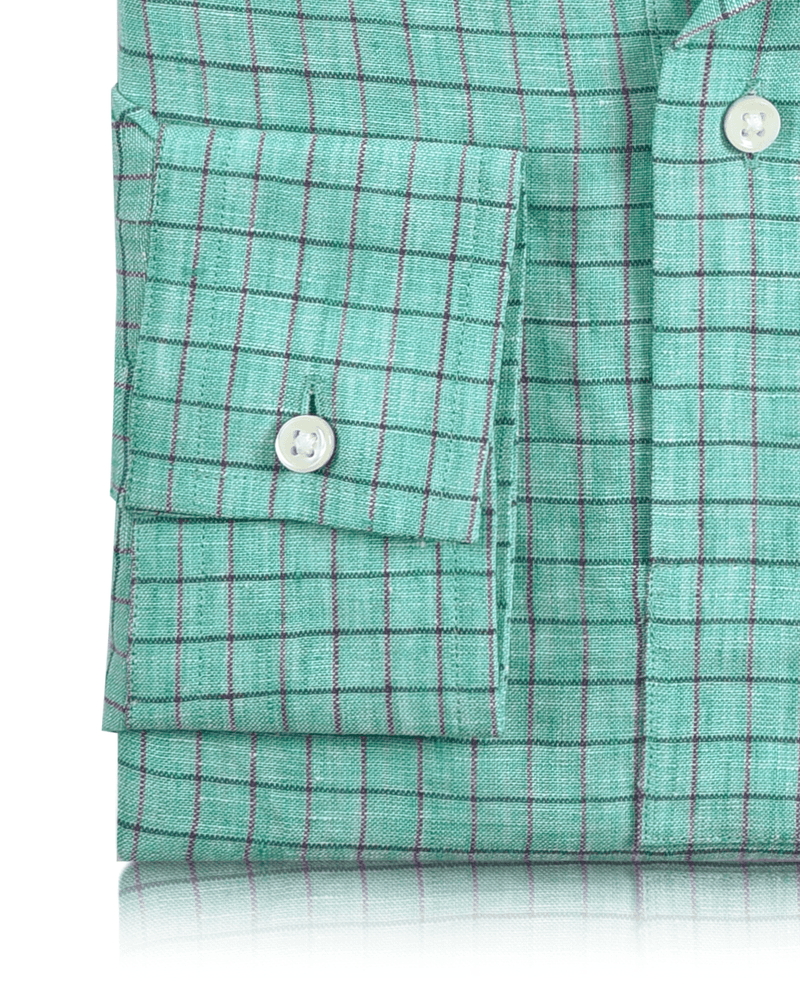 Linen: Persian Green With Pink Blue Pin Graph Checks