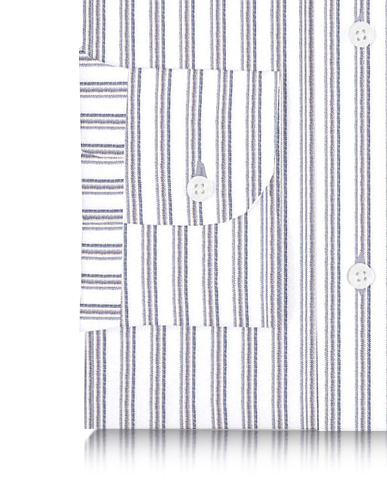 Linen: Dark Blue Beige Stripes On White - 3