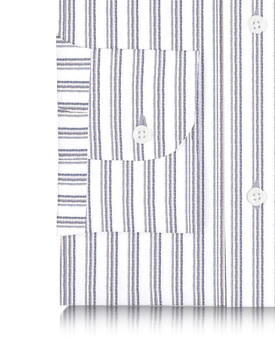 Linen: Dark Blue Beige Stripes On White