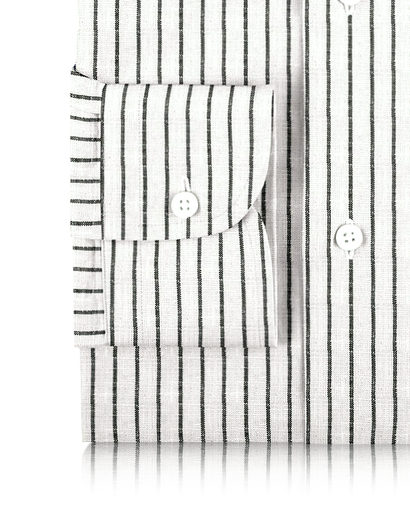 White Black Pin Stripes Linen - 3