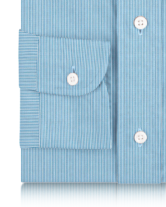 Linen: Candy Blue White Thin Dress Stripes - 3