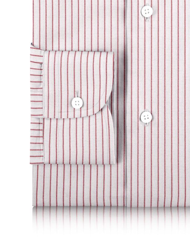 Pullover Shirt in White Red Pin Stripes Linen