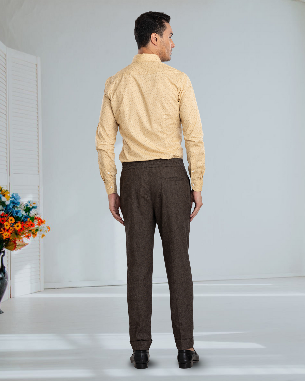 Drab Brown Birds Eye Flannel Drawstring Pant - 4