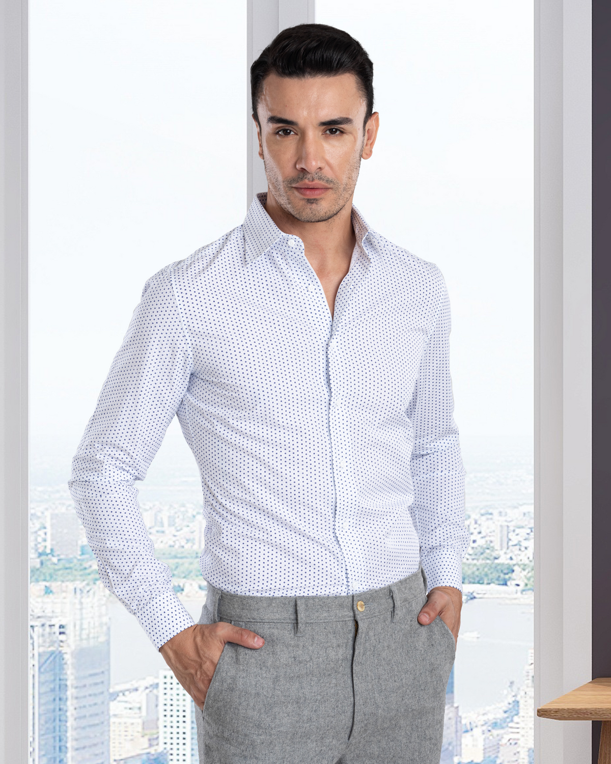 Blue White Printed Shirt - 2