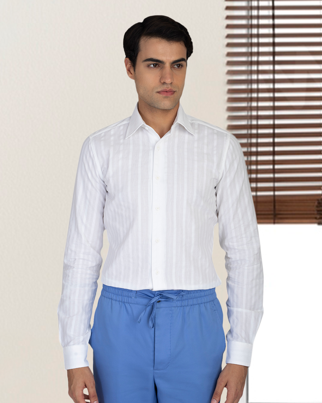 White Self Stripes Shirt - 2
