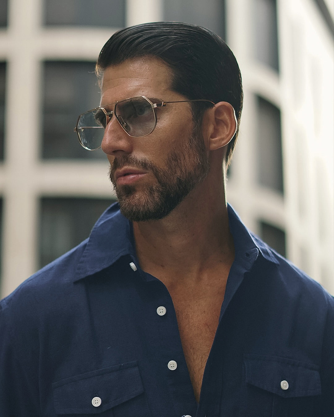 Navy Blue Linen Summer Shirt